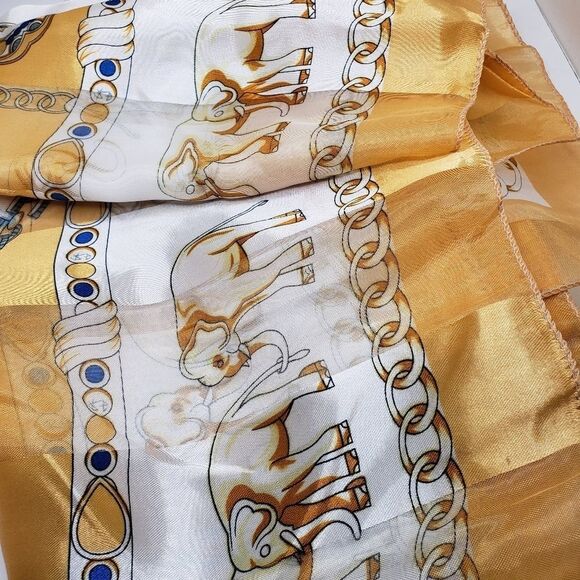 GOLD Elephant Silk Scarf Wrap hair accessory mask - Picture 4 of 5